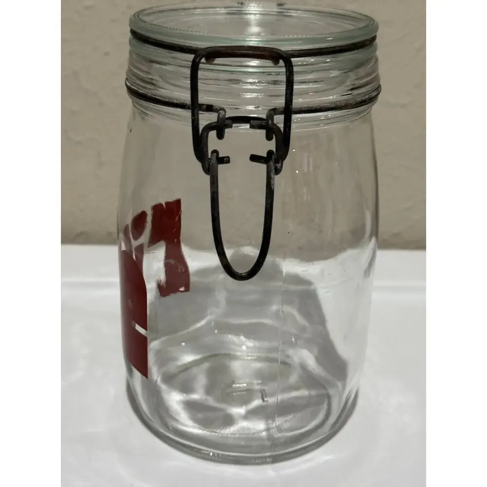 Vintage RICE Glass 1 Liter Hinged Canister